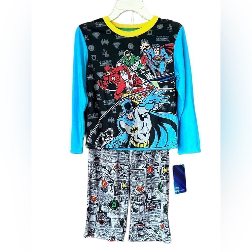 DC Justice League Boys Pajama Set Long Sleeve Top with Pants, Size 8, New w Tags